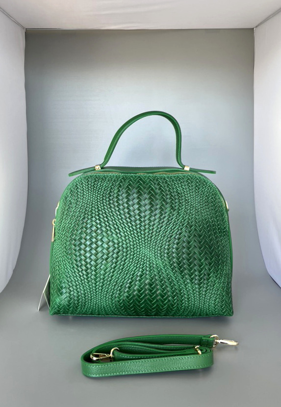 Lederhandtasche grün geflochten