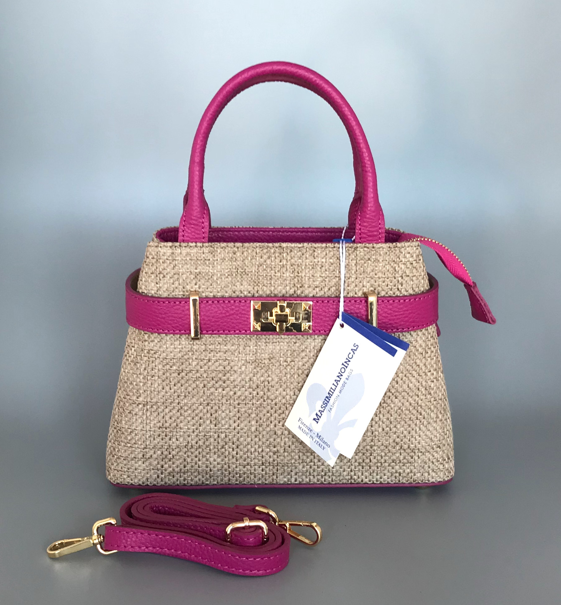 Kleine Handtasche im Leder-Textil-Mix von Massimilianoincas